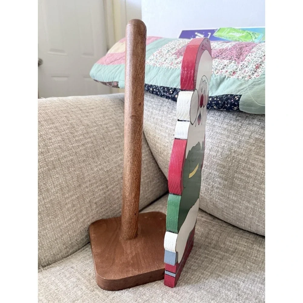 Vintage Wooden Handpainted Santa Paper Towel Holder Country Couture Farmhouse